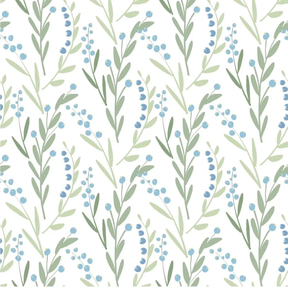 Roommates RMK12168PLW White Budding Branches Peel and Stick Wallpaper Green Blue